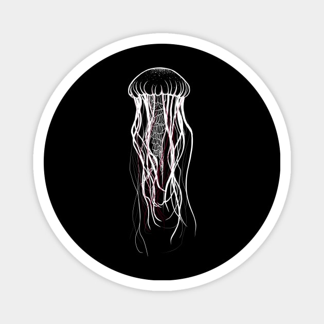 Jellyfish with red threads - Jellyfish motif Magnet by Unelmoija